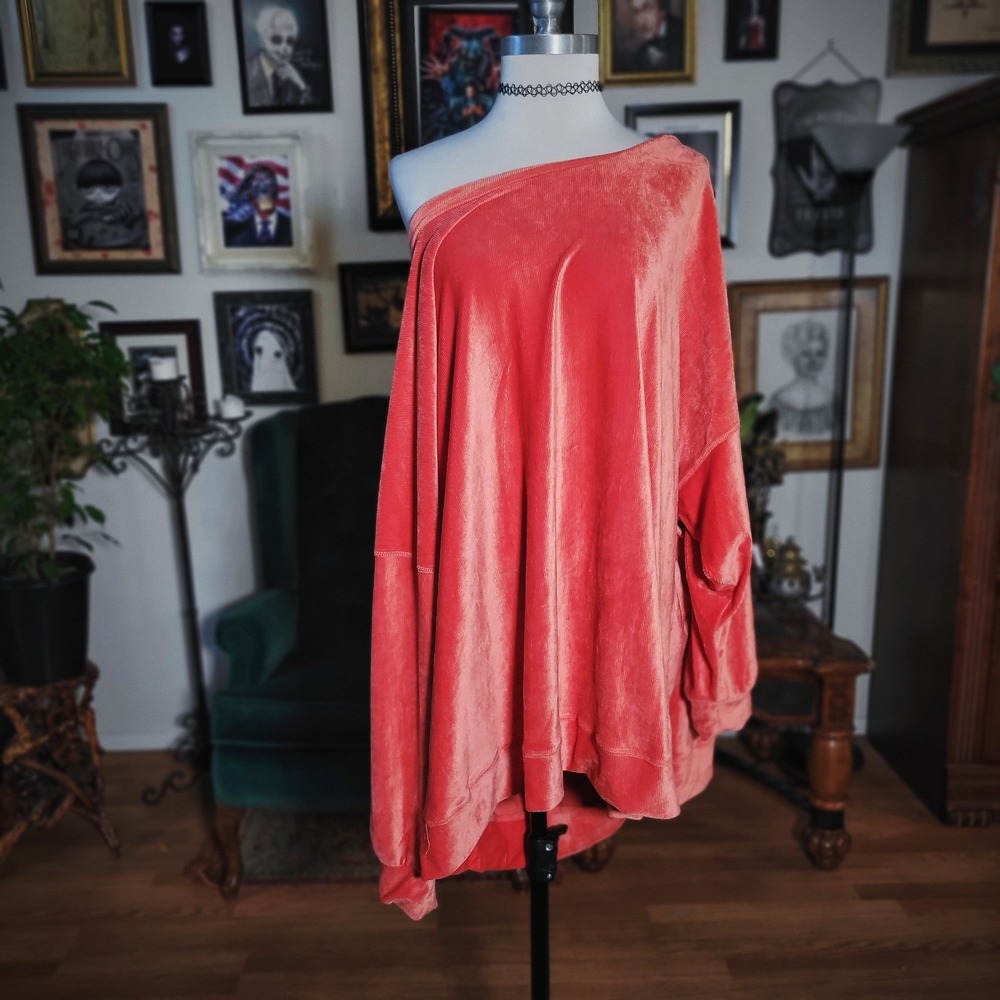 Lane Bryant Top Womens Sweatshirt Coral Pink Ribbed Velvet Off Shoulder 4X